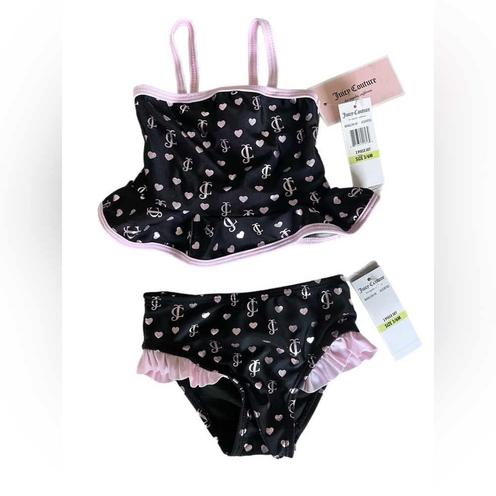 Juicy Couture Logo & Ruffle Swim Suit - Girls - Pink/Black - NWT